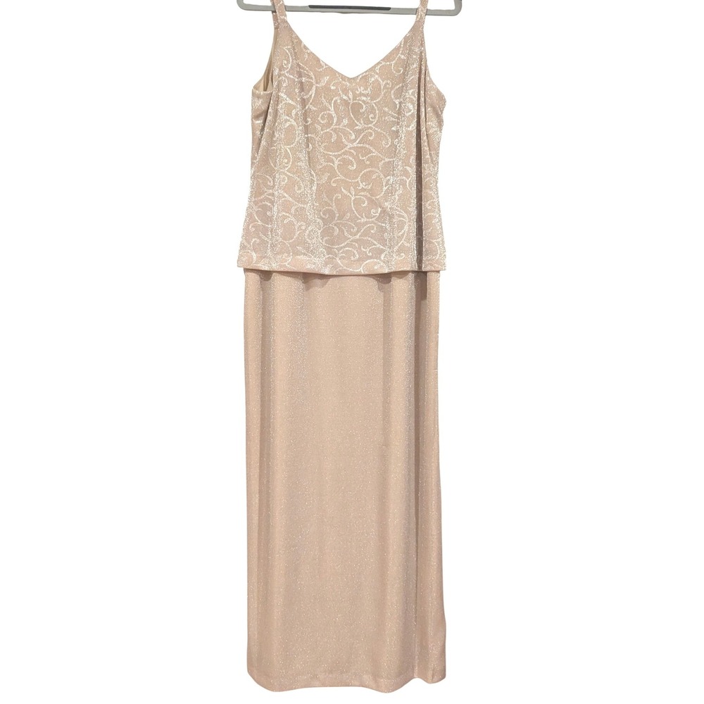Alex Evenings Dress‎ Sz 12P Champagne Formal Sparkly Party Cocktail MOTB